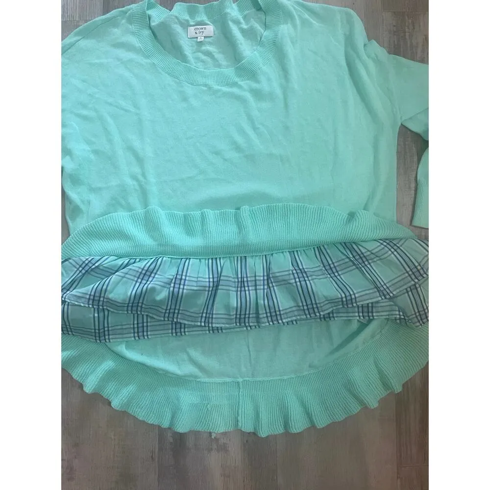 Crown & Ivy Size Large Thin Knit 3/4 Sleeve Shirttail Tiered Ruffle Sweater - Image 8