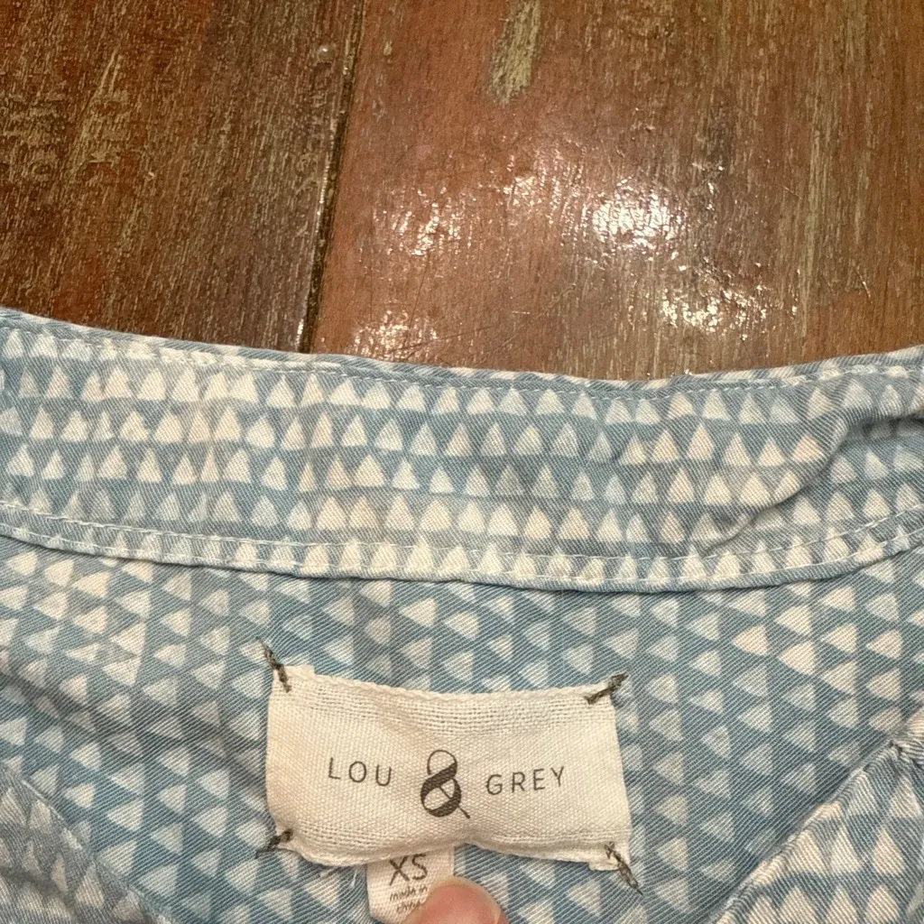 Women's Lou & Grey Long Sleeve Dress XS Light Blue White Geometric - Image 7