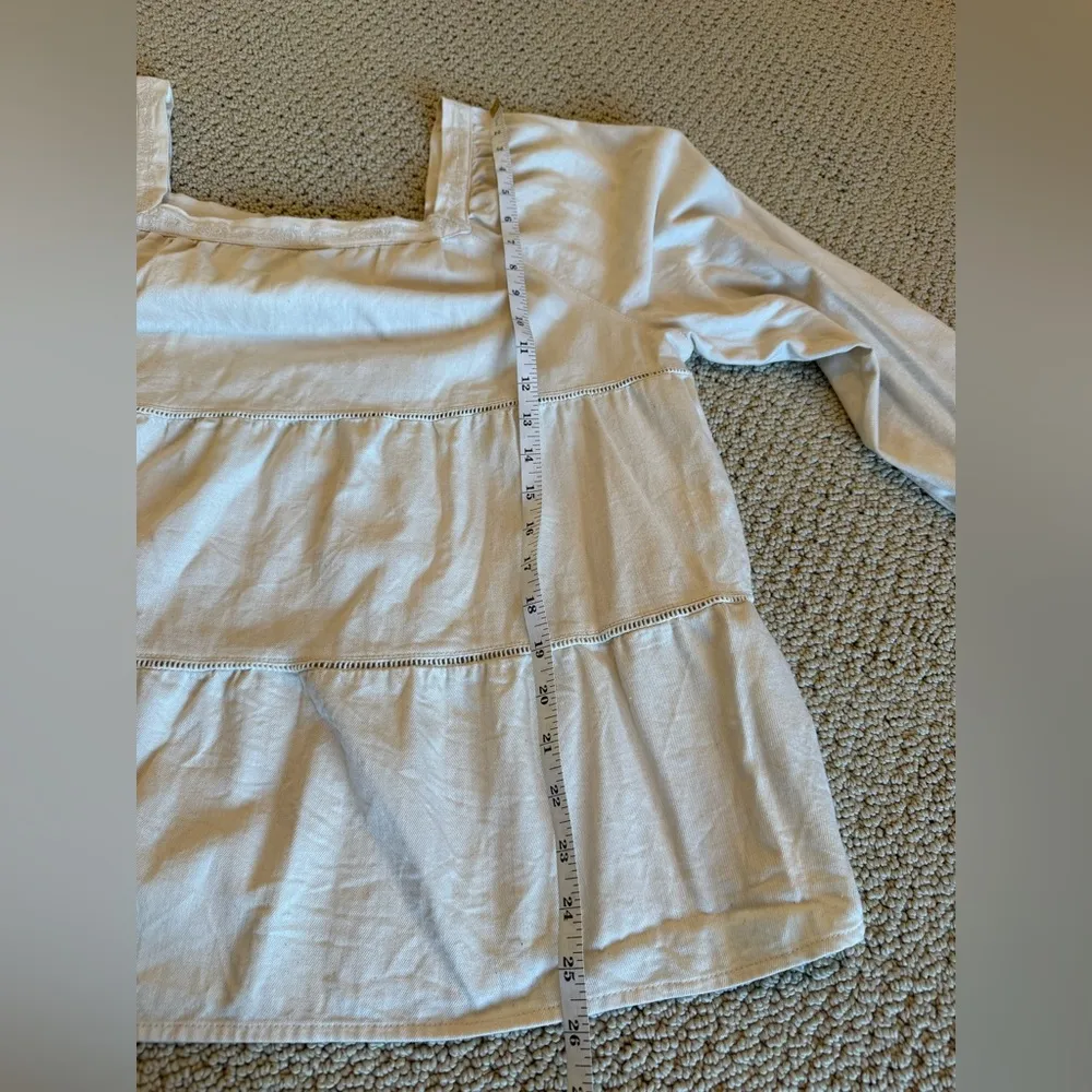 Old Navy Women Square Neck Longsleeve Cream Top Size Large Tiered Cotton Spring - Image 8