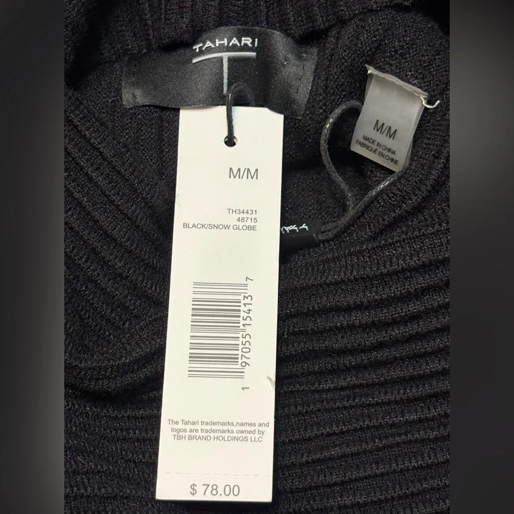 Tahari Black Turtleneck Whipstitched Sweater with White Stitching size M NWT - Image 6