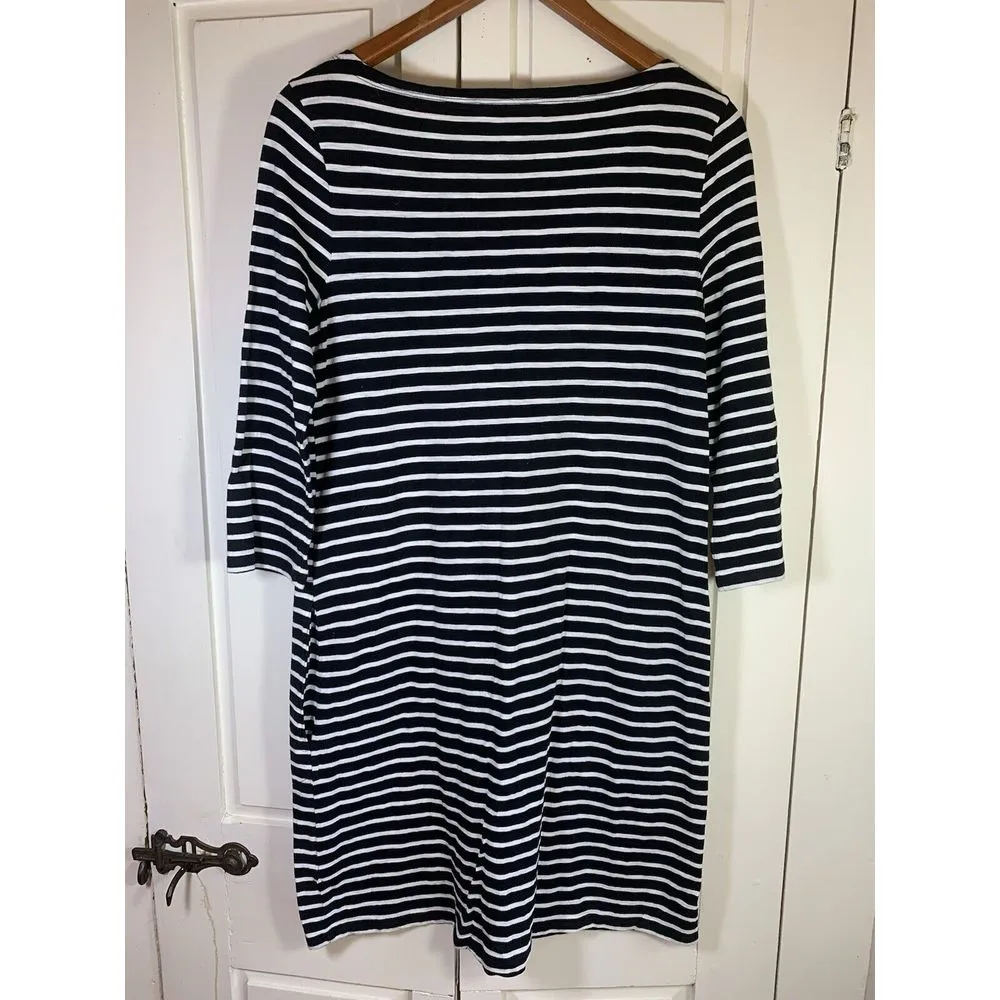 Garnet Hill Striped Casual Dress Size 8 Blue‎ White Boatneck Nautical Preppy - Image 3