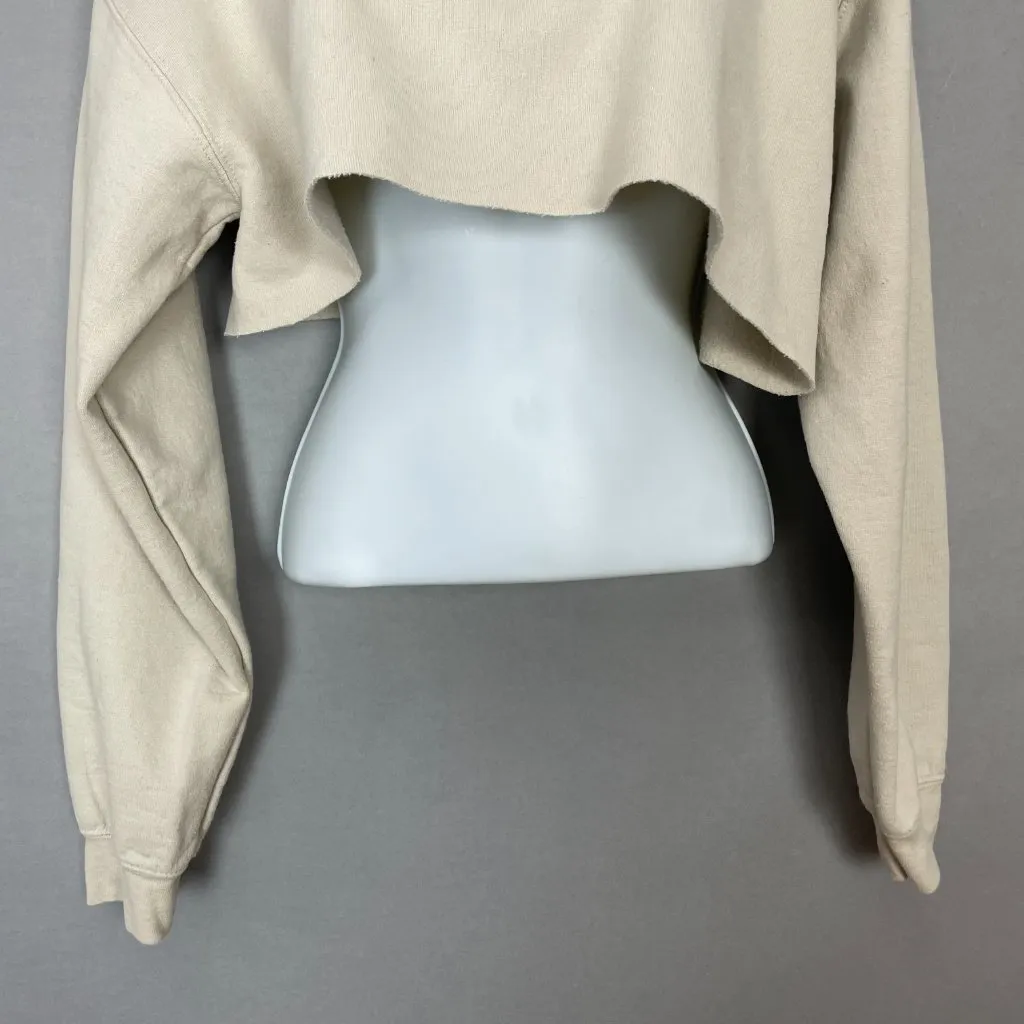 Crop Top Sweatshirt Embroidered Scene Mountains Lake Boat DIY FLAWS Long Sleeves - Image 4