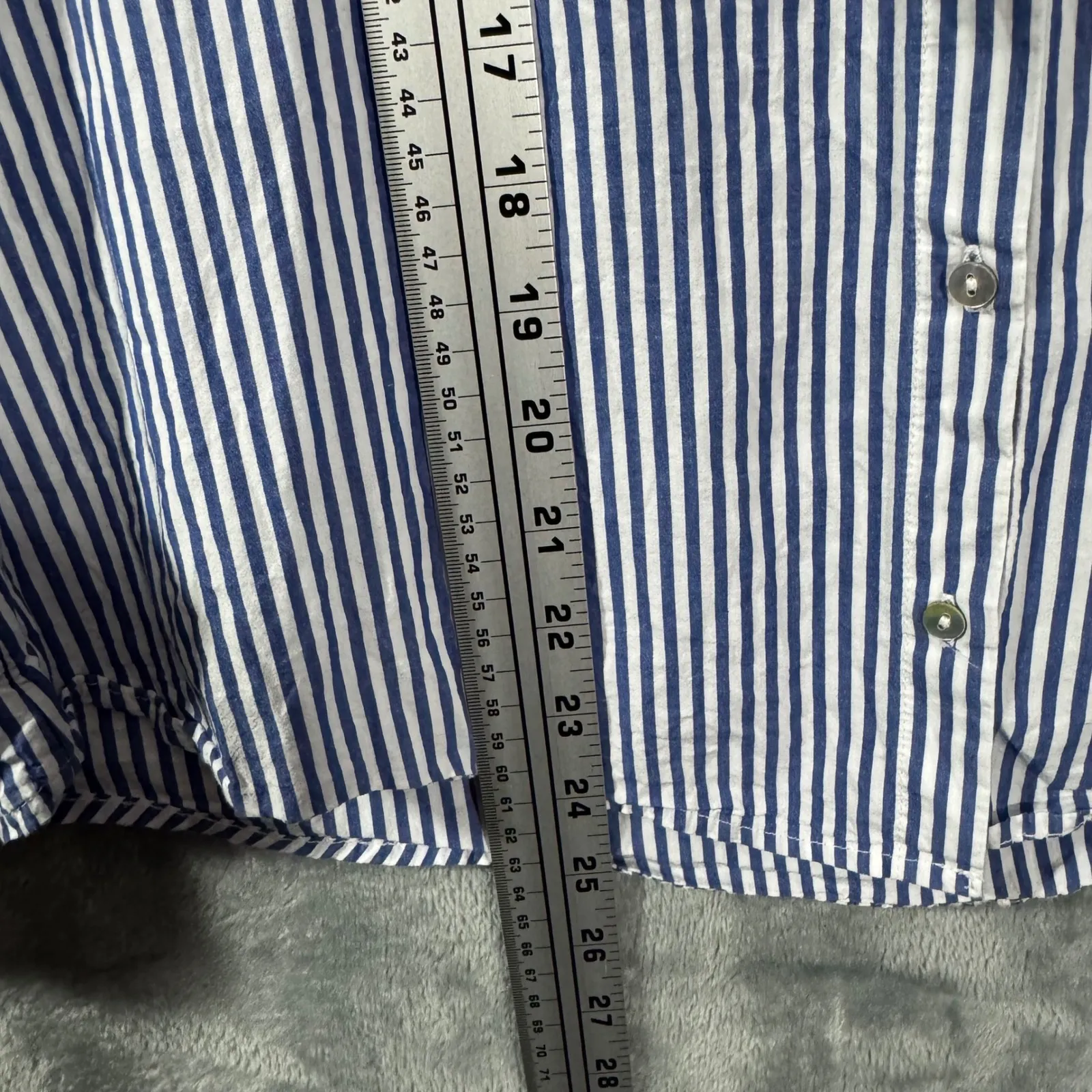 Esprit Blue White Stripe Button Up Shirt Bell Sleeve Tie Cuff Women Size 6 - Image 16