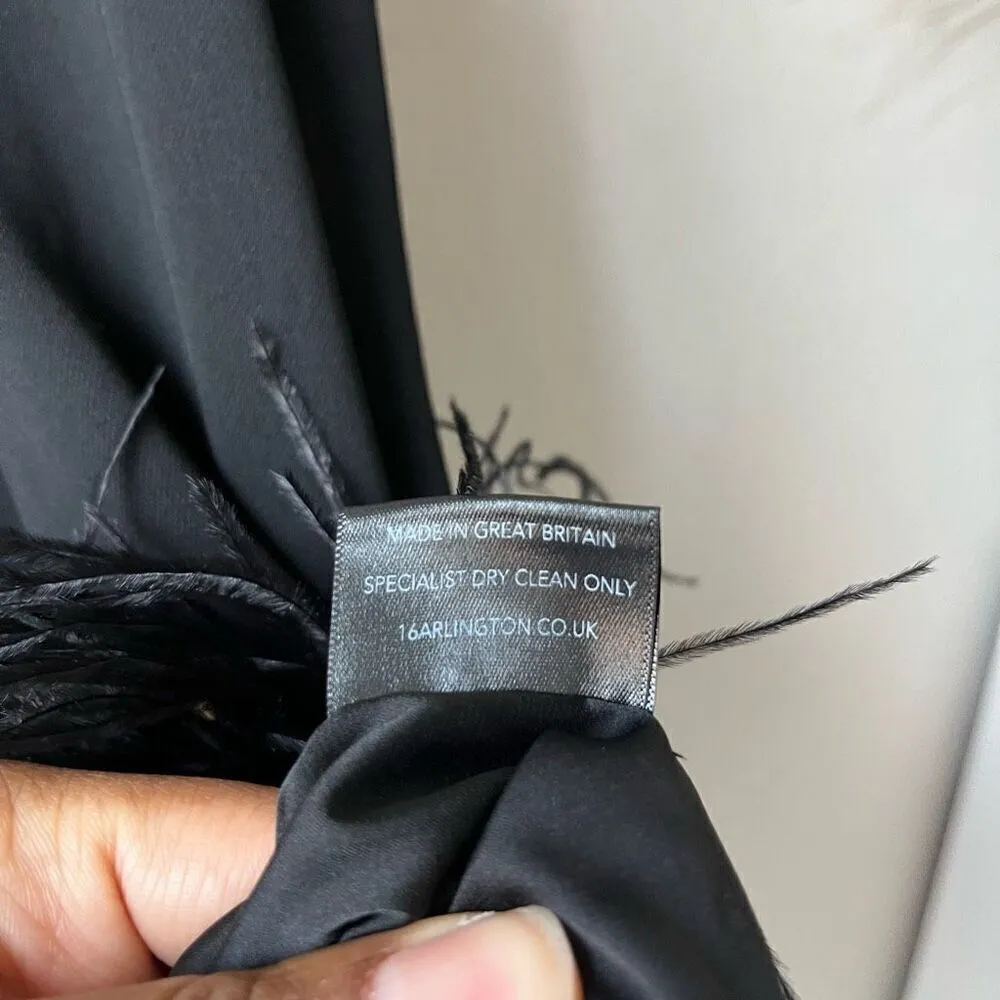 16Arlington‎ Dress Feather Trim Black Cynthia Mini Dress Size US 10 UK 14 - Image 9