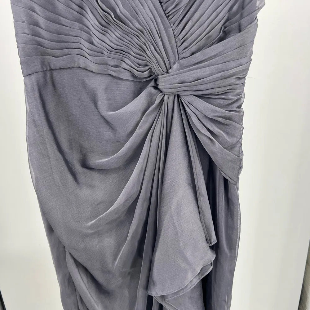 Adrianna Papell 10 gray evening gown formal pintuck ruffle flowy event party - Image 4