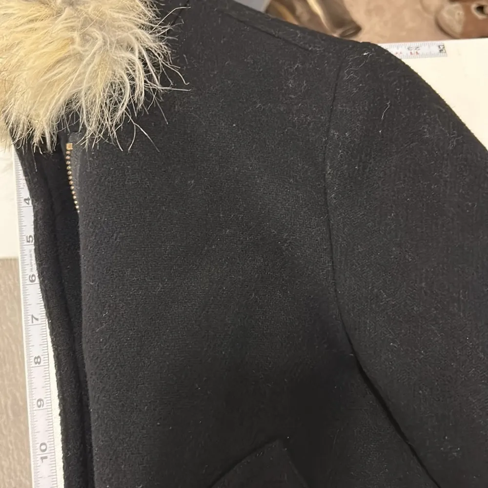 J Crew Coat‎ Women size 4 Black Tan Stadium Cloth Nellie Gori Wool Blend Utility - Image 14