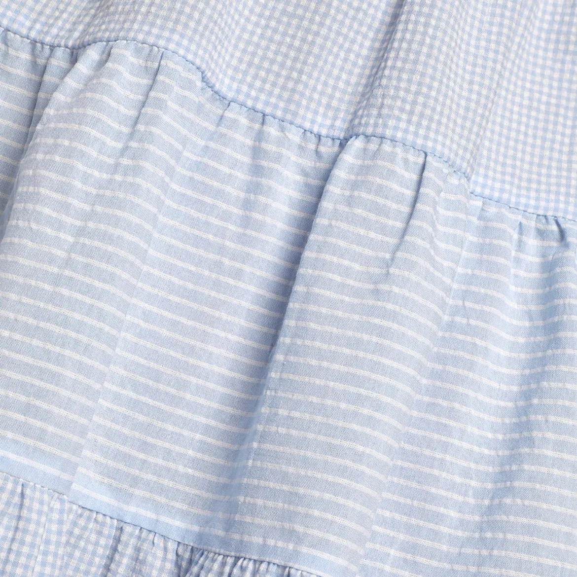 Costal Cutie Light Blue Multi Pattern Tiered Smocked Mini Dress - Image 3