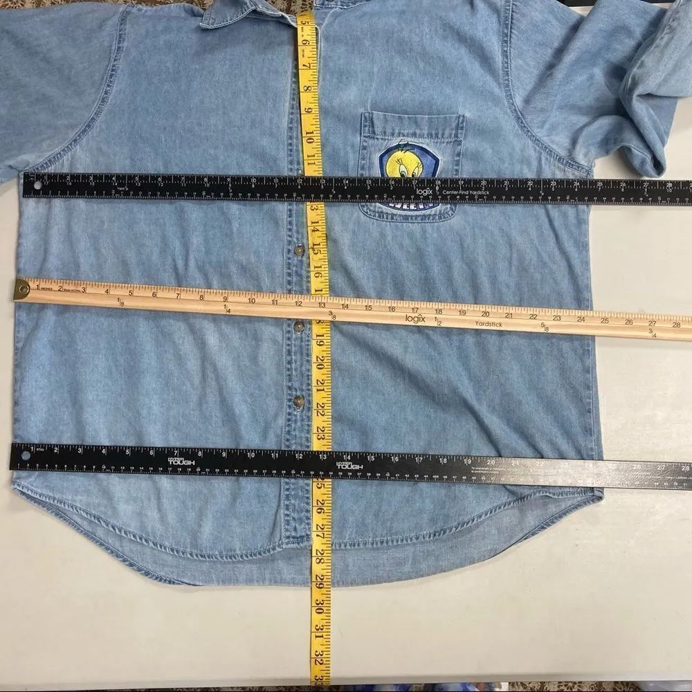 LOONEY TUNES WARNER BROS. Women’s Blue Long Sleeved Denim Shirt Size 18W - Image 6