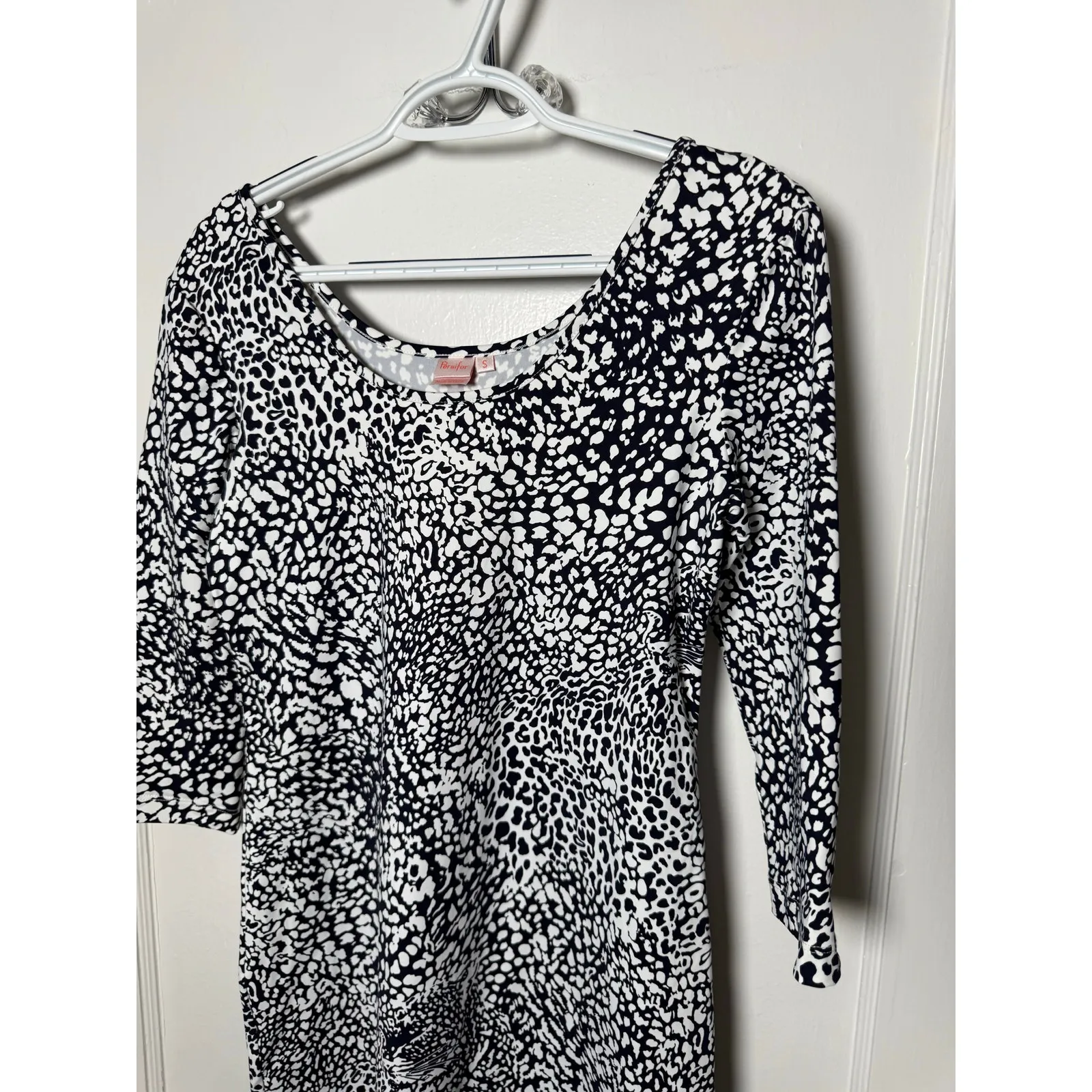 Persifor Black White Stretch Knit Mini Length 3/4 Sheath Dress USA Women's Small - Image 3