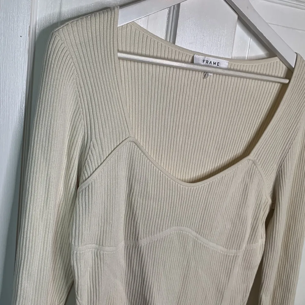 Frame Ivory Ribbed Knit Structured Stretch Sweater Zipper Cuffs W-789 Sz L - Image 4