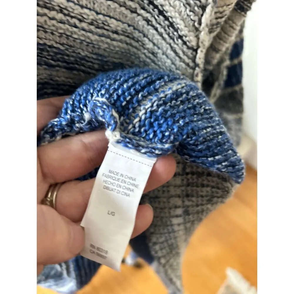 Lucky Brand Blue & White Marled Stripe Open Knit Cardigan - Image 3