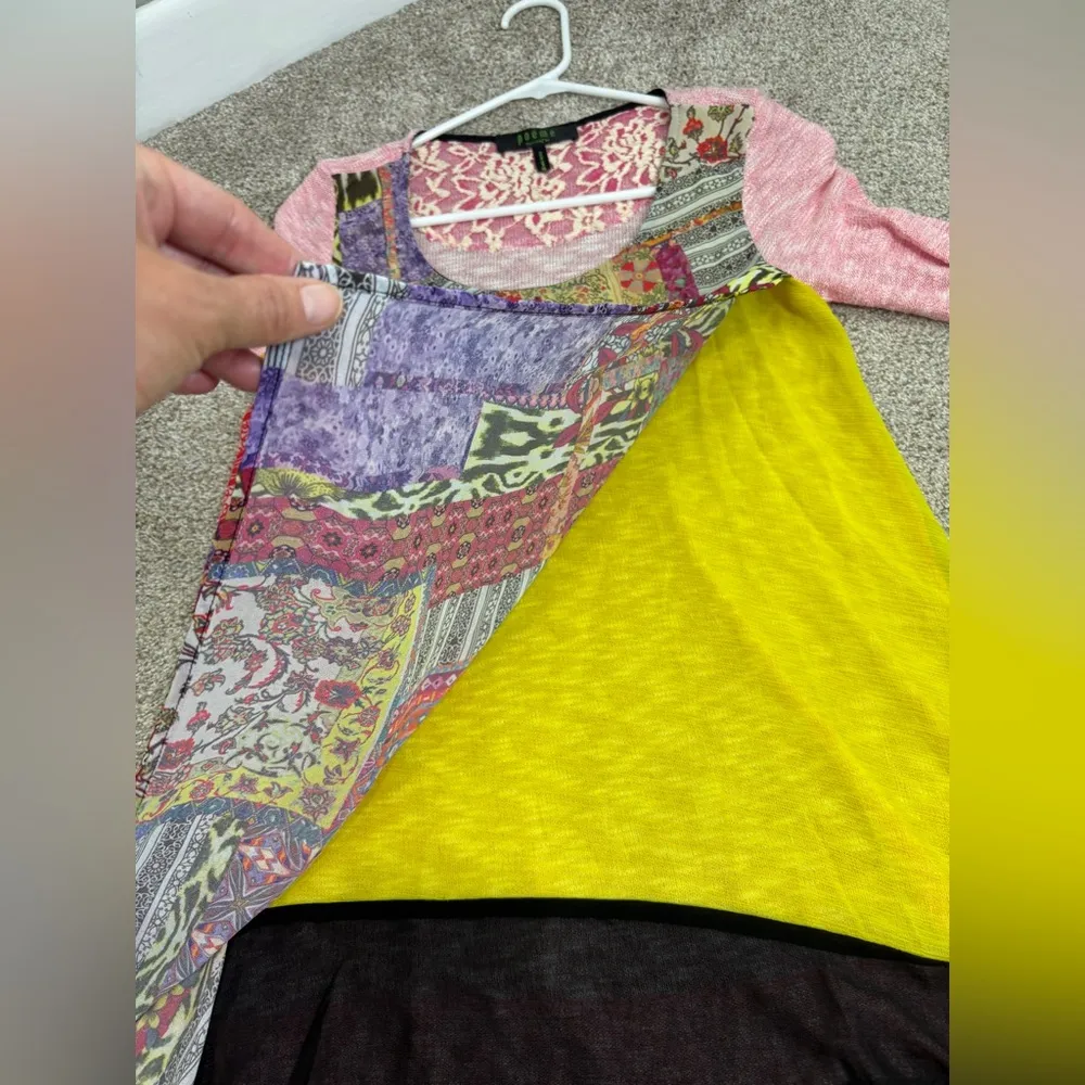 Poeme By Citron Women's S Semi Sheer Tunic Blouse Mixed Media Boho Art to Wear Pink - Image 4