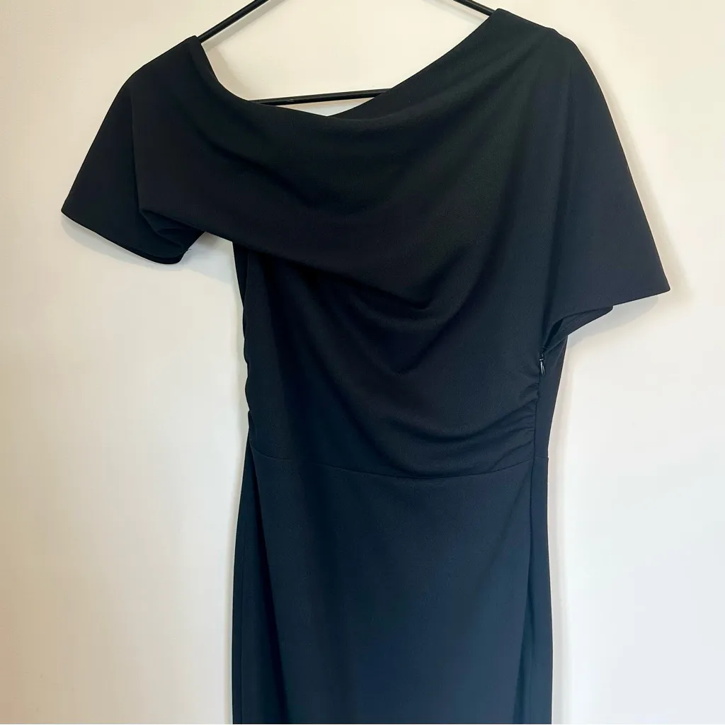 ASOS Black Pleated Shoulder Midi Pencil Dress - Size: 6 - Image 3