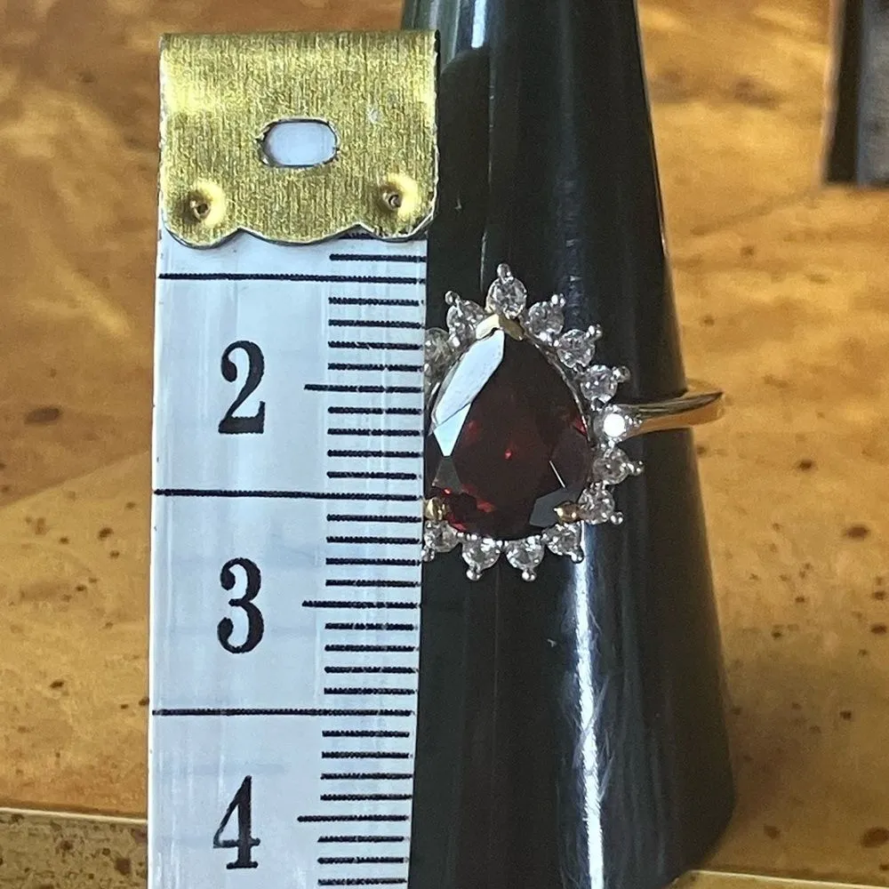 Natural Red Garnet Sterling Silver Ring Size 8 Gold - Image 7