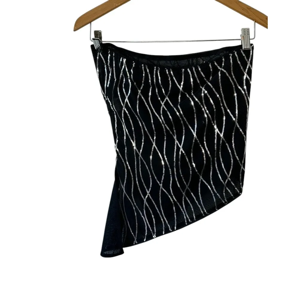 Going Out Top Black w/ Silver Contrast Sequin Drawstring Side Tube  Top Medium - Image 8