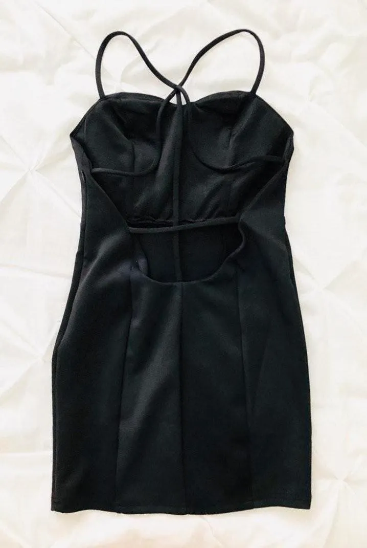 Black Bodycon Dress Strappy Back - Image 4