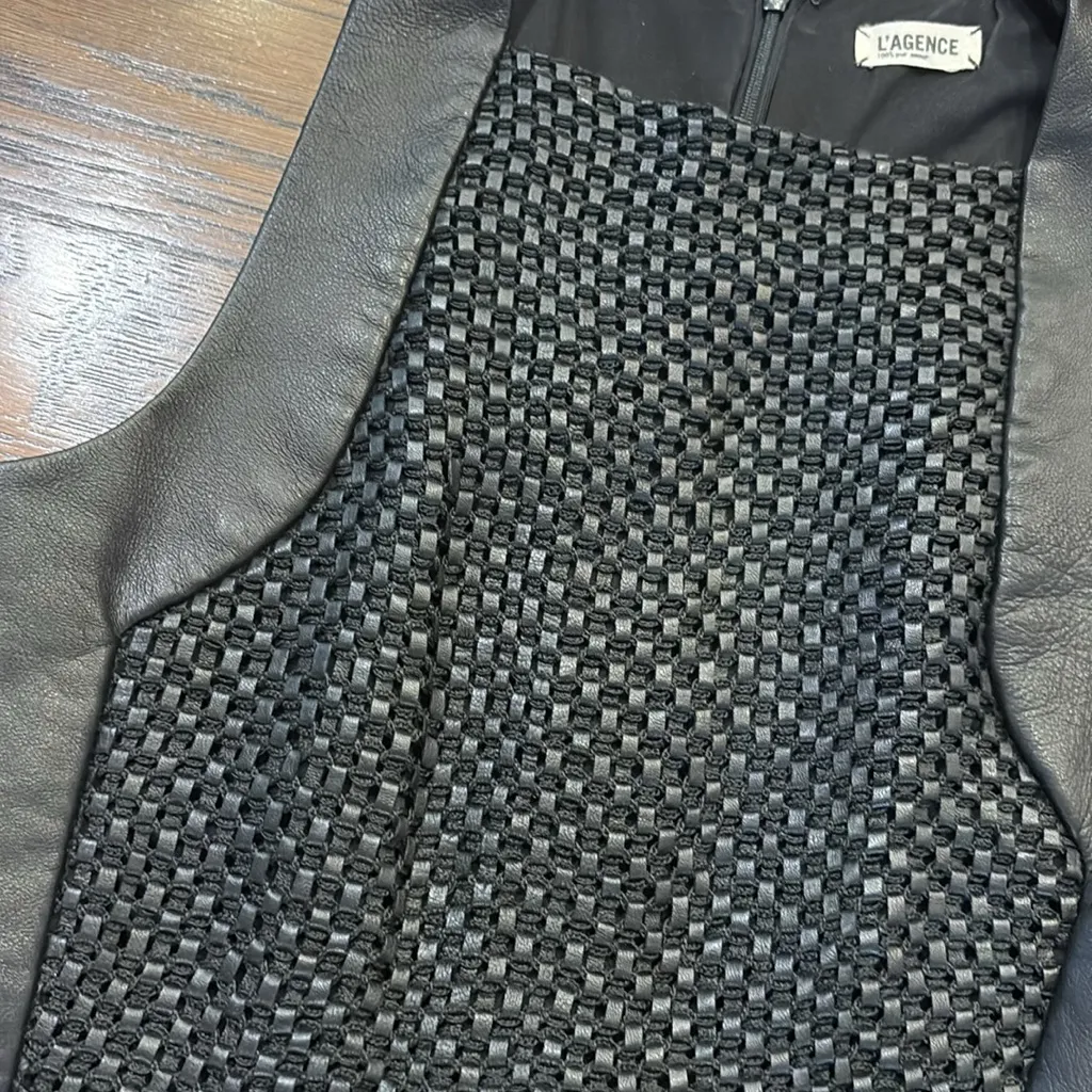 L’Agence 100% leather trimmer Black Sleeveless Dress, 2, with belt - Image 3