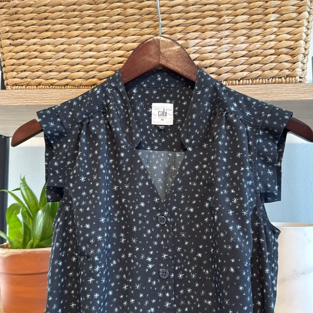Cabi 3429 Astral Woven Blouse Starry Night Celestial Star Print Tank Top, XS - Image 3