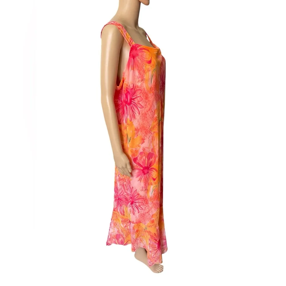 Sag Harbor Plus Size Orange Boho Tropical Summer Floral Two Piece Top Dress Set - Image 3