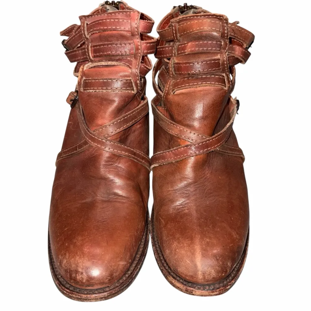 Freebird by Steven Cognac Brown Distressed Leather Booties Boots size 9 - Image 3