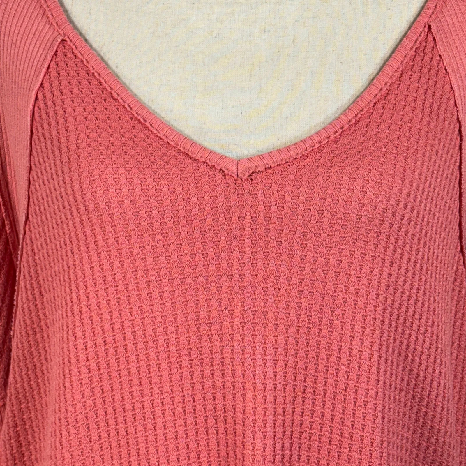 We the Free People Small Thermal Oversized Top Long Dolman Sleeve V-Neck Stretch - Image 2