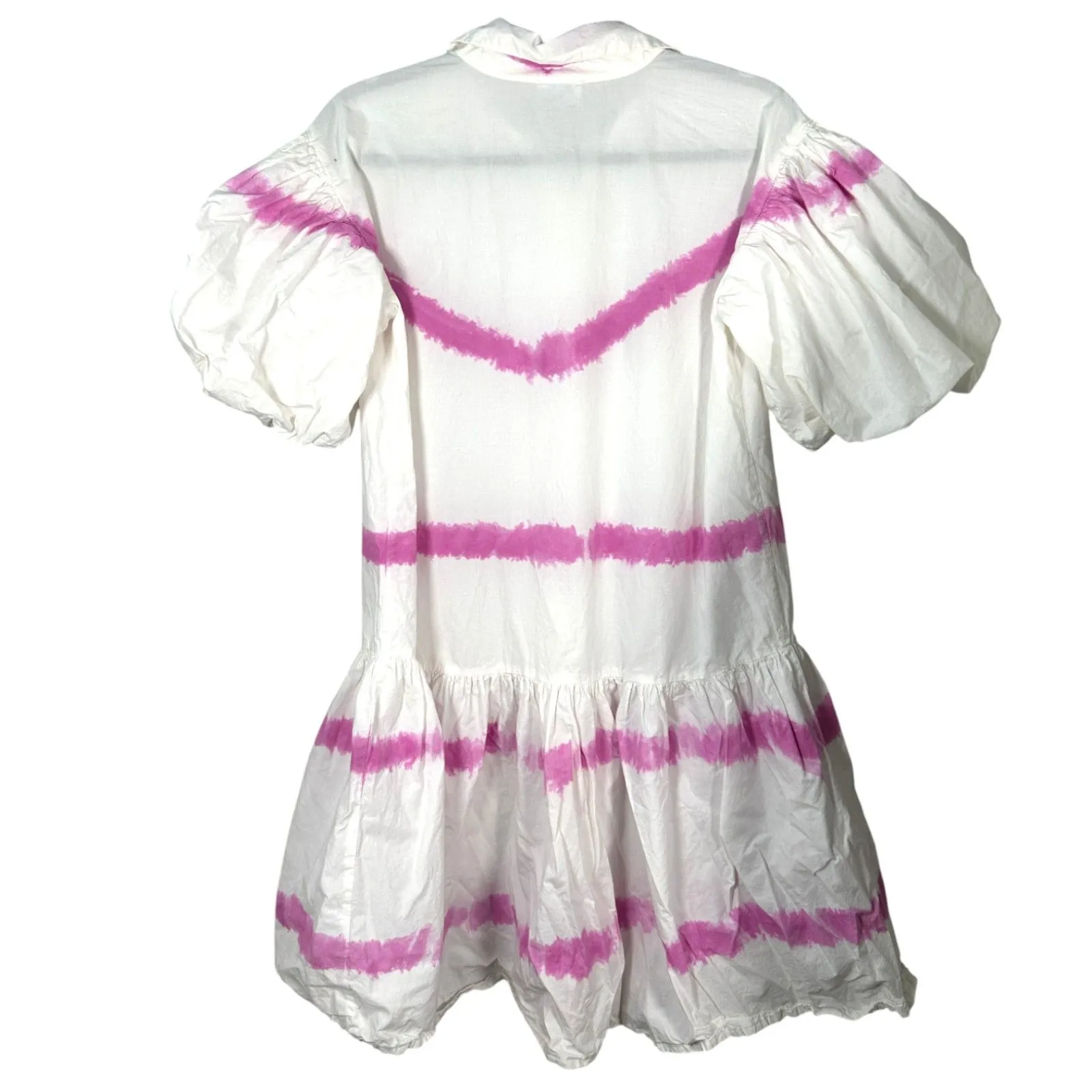Wknd Wyfr Tulum Pink White Tiered Puff Sleeve Button Bubble Dress Size Medium - Image 4