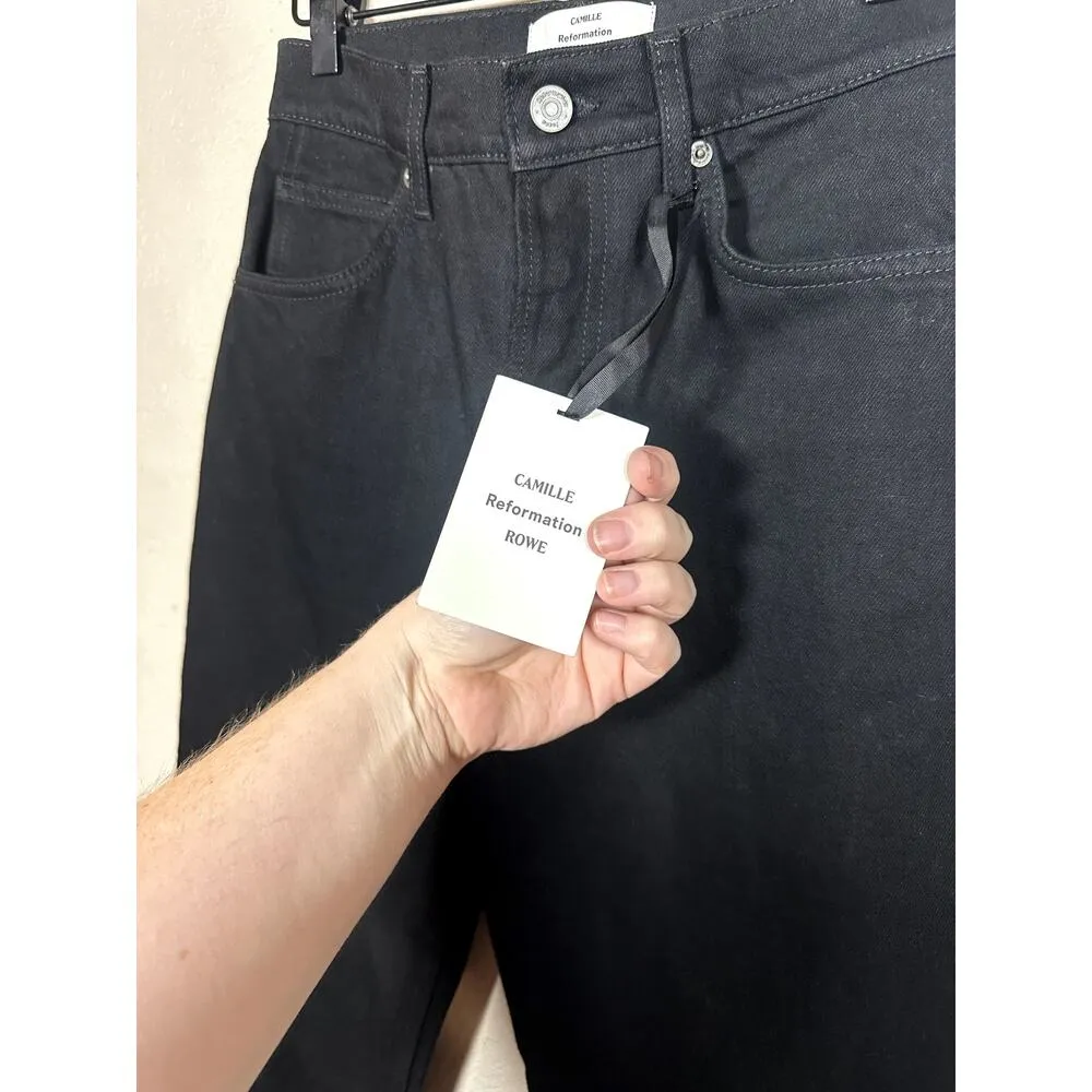 Reformation Mid Rise Relaxed Straight Black Jean Rigid Denim 25 Camille Rowe - Image 4