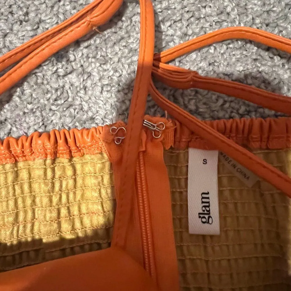 Glam orange Leather Bow Dress size small - Image 8