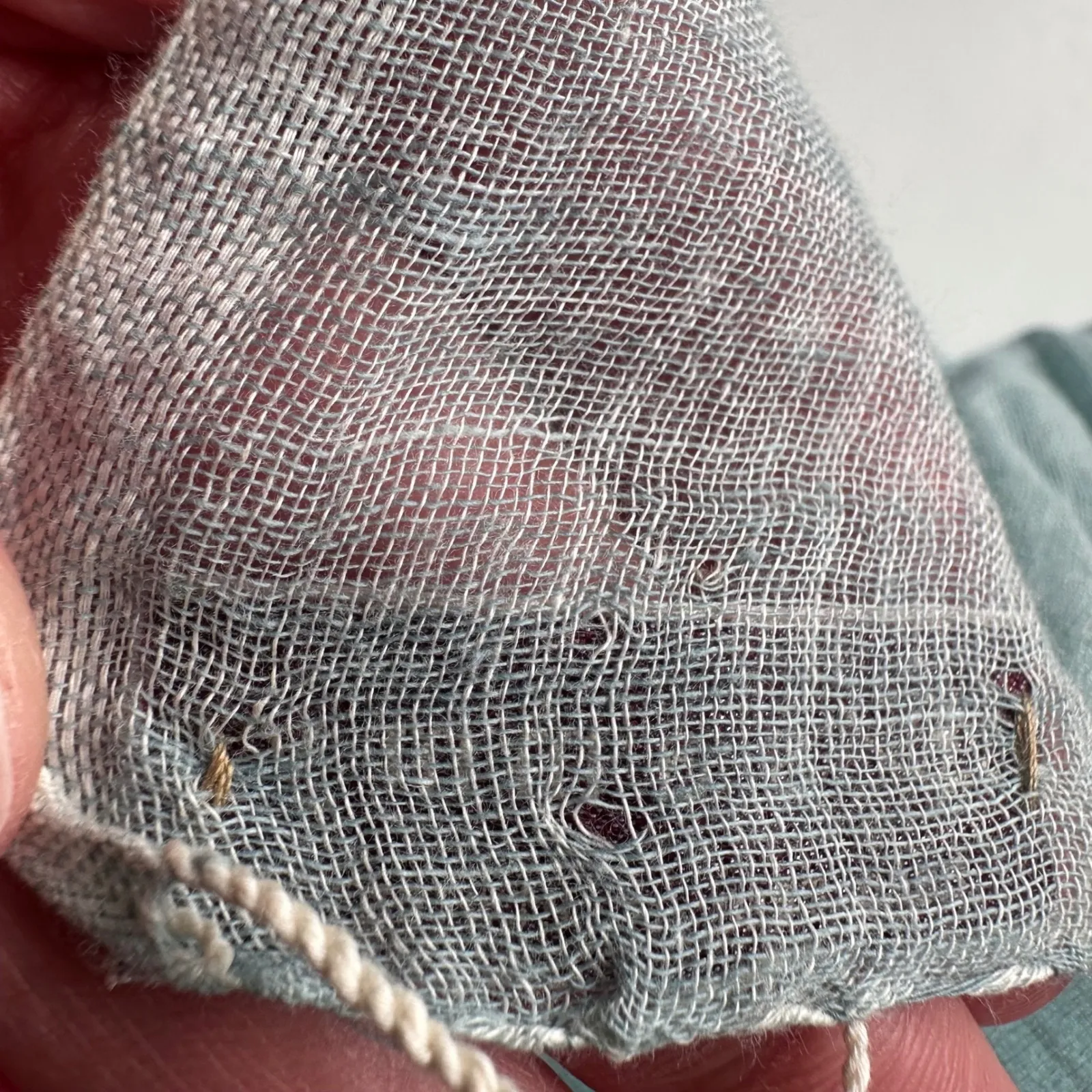 Sammy Hand Made In Ethiopia Light Blue Embroidered Scarf Gauzy Cotton Clovers - Image 3