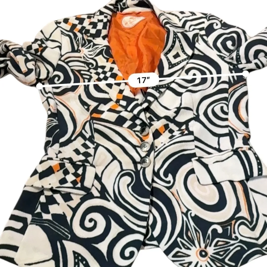 Etro Milano Abstract Blazer Women's Size 42 Bold Print Lined Button Front Black - Image 8