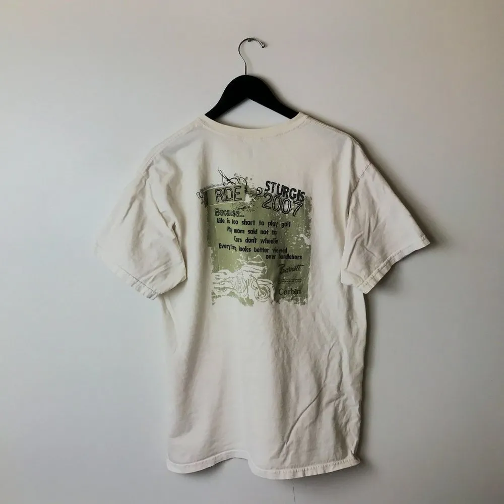 2007 Gildan Ride Sturgis Press Party T Shirt 00s Graphic Tee White Large L Event - Image 15