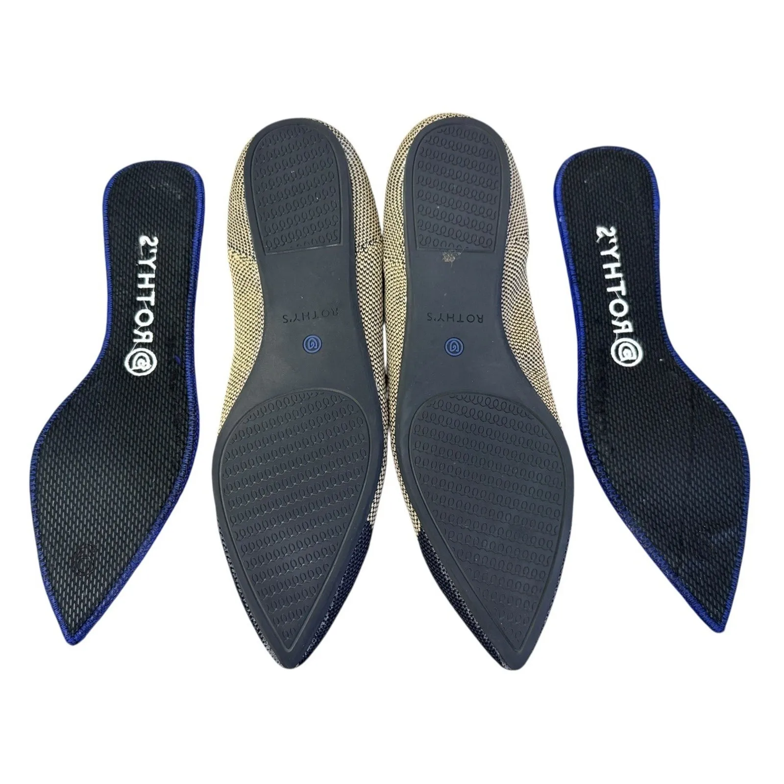 Rothy's Point Gold Herringbone Black Toe Women's Shoes Flats Loafers Retired W10 Size 10 - Image 5