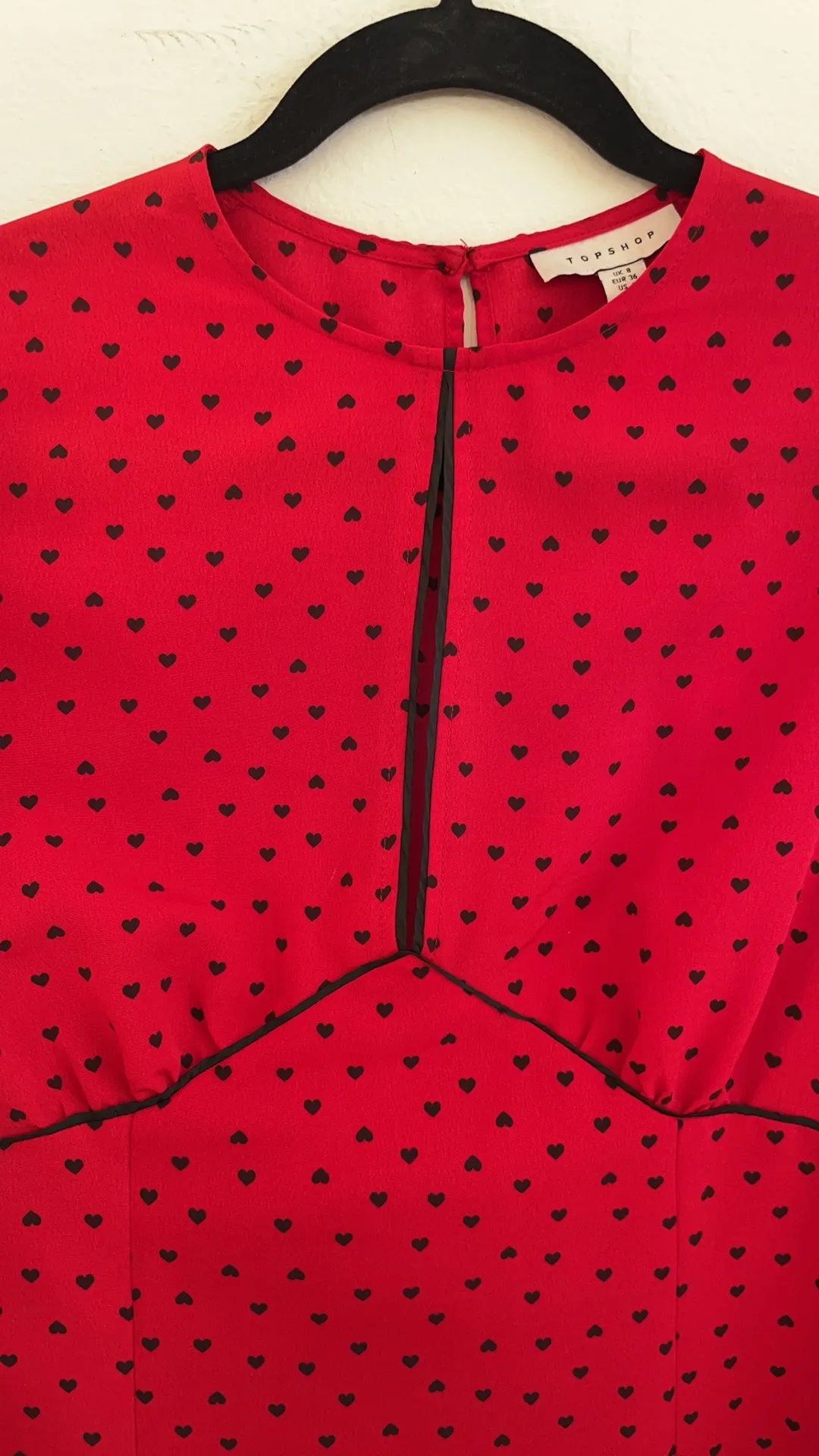 Red Black heart printed flared crepe long sleeeve mini dress 4 - Image 6