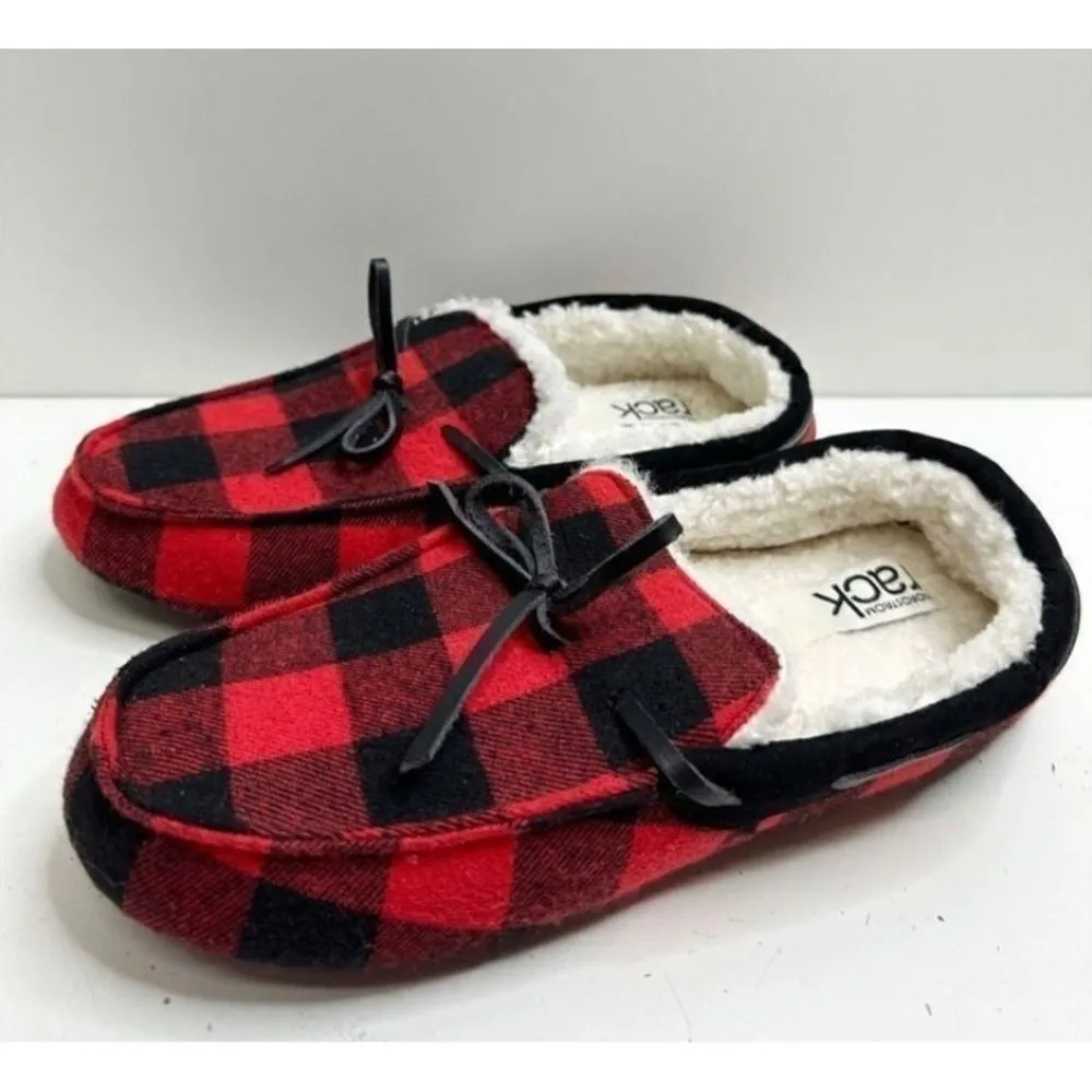 Nordstrom Rack Red Black Buffalo Plaid Moccasin Slippers Size Medium - Image 3