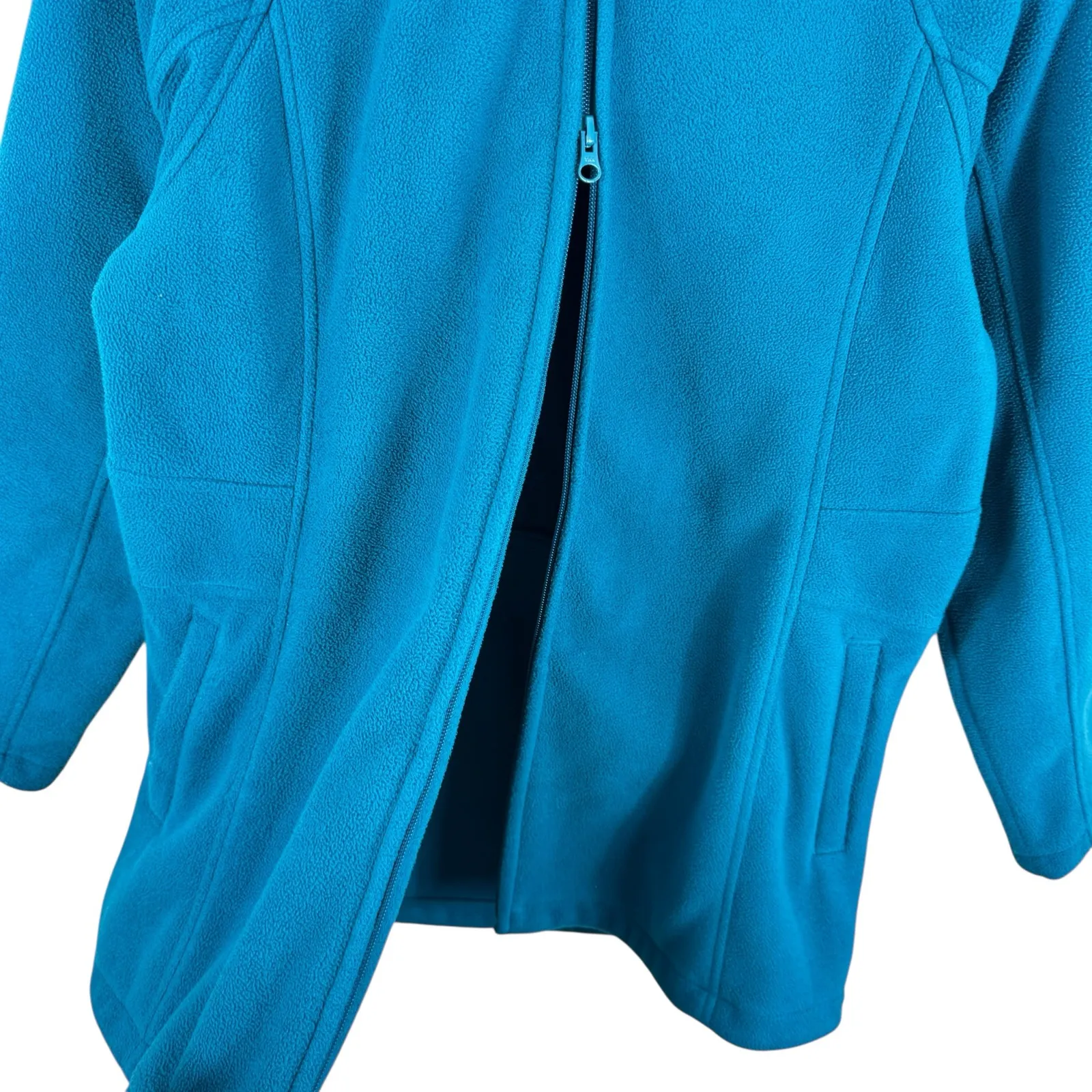 Duluth Trading Co. Shoreline Blue Teal Fleece Full Double Zipper Hooded Jacket S - Image 4
