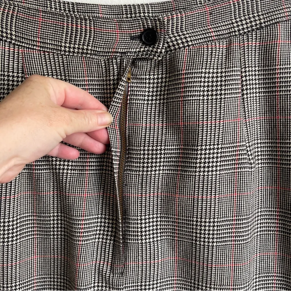 Vintage 80s Giorgio Sant’Angelo Wool Skirt Houndstooth Plaid Midi Pencil Size 12 Black - Image 5