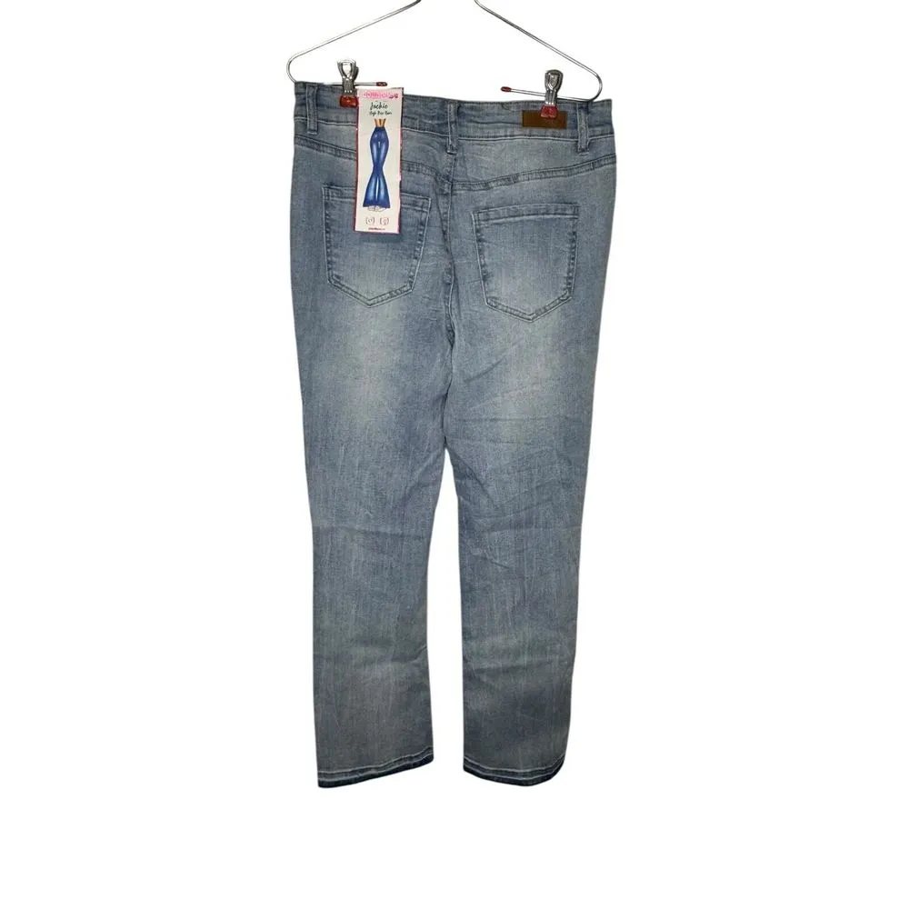 Dollhouse Women's Jeans High Rise Flare Distressed Light Wash Denim Sz.‎ 30 NWT - Image 8