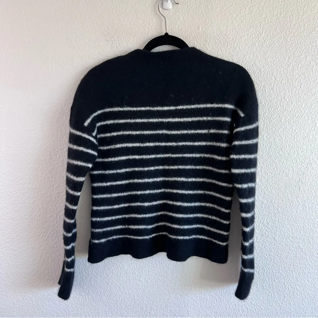 Theory Chunky Striped Charle Wool Sweater Black White Crewneck Knit Pullover - Image 3
