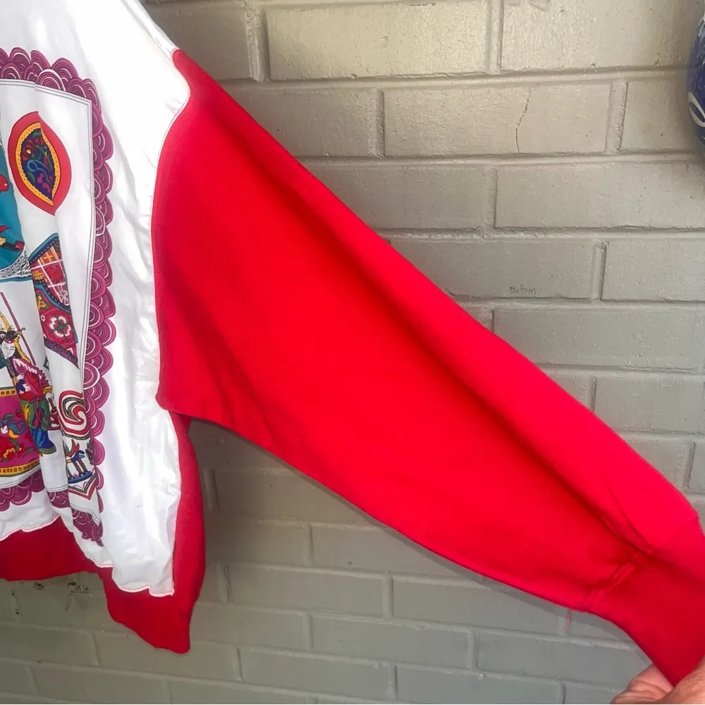 Koret vintage and rare Asian art print red sweatshirt, size large White - Image 4