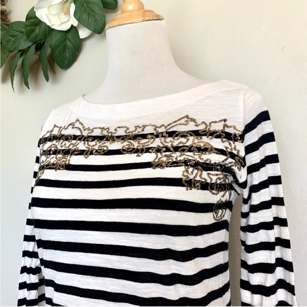 LOFT Sequin Embellished Striped Long Sleeve Shirt XS - Image 3