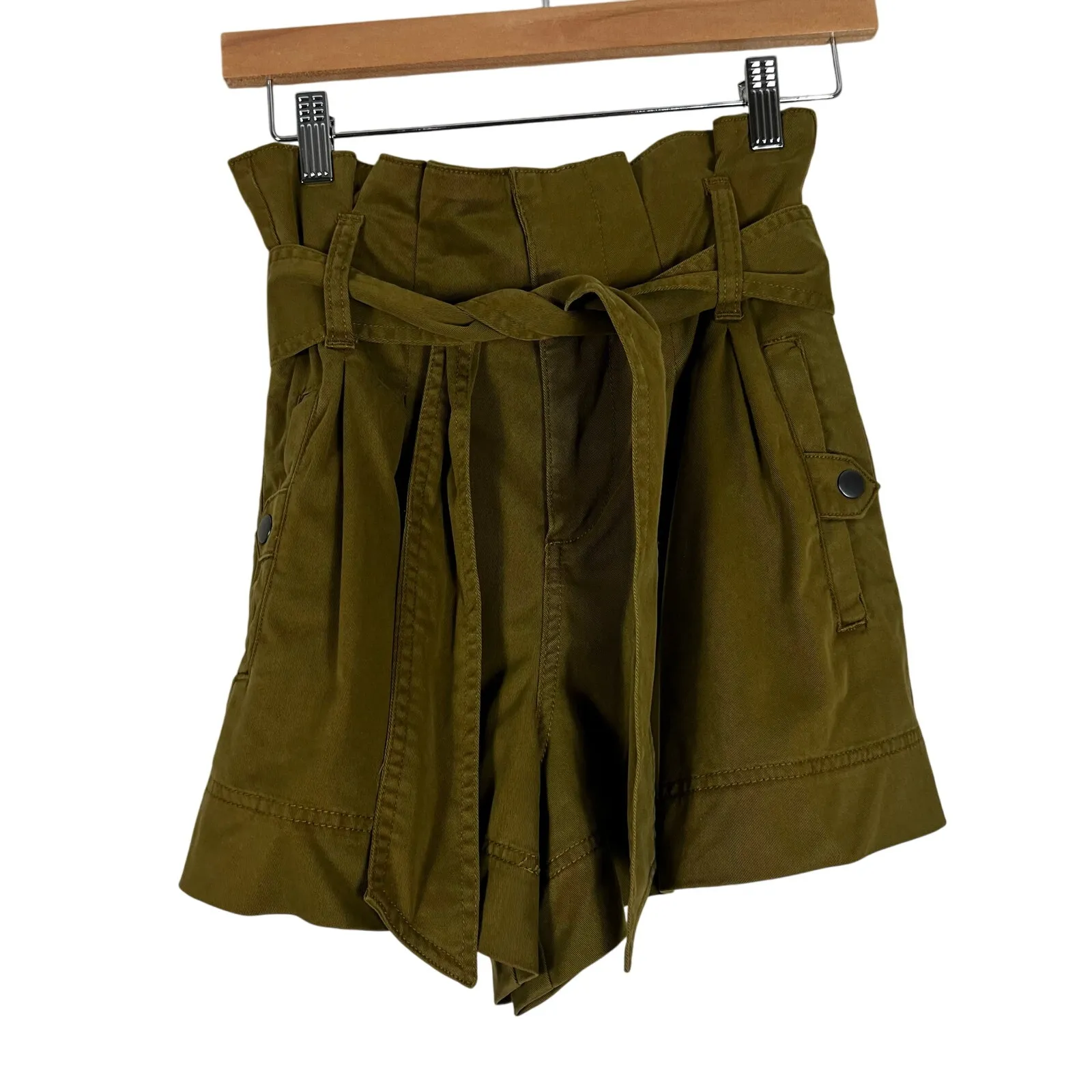 Topshop Cargo Shorts Size 4 Green Utility Belted High Rise Earthy Urban Cowgirl - Image 5