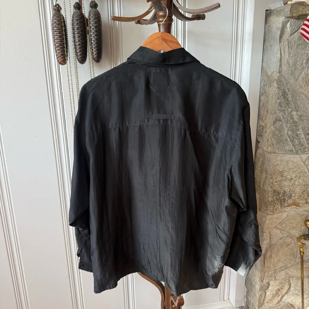 Vintage Black Silk Button Down Shirt Size M - Image 6