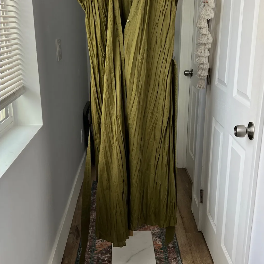 ZARA ZW COLLECTION GREEN BELTED WRINKLE MIDI TO MAXI DRESS XS $189 - Image 6