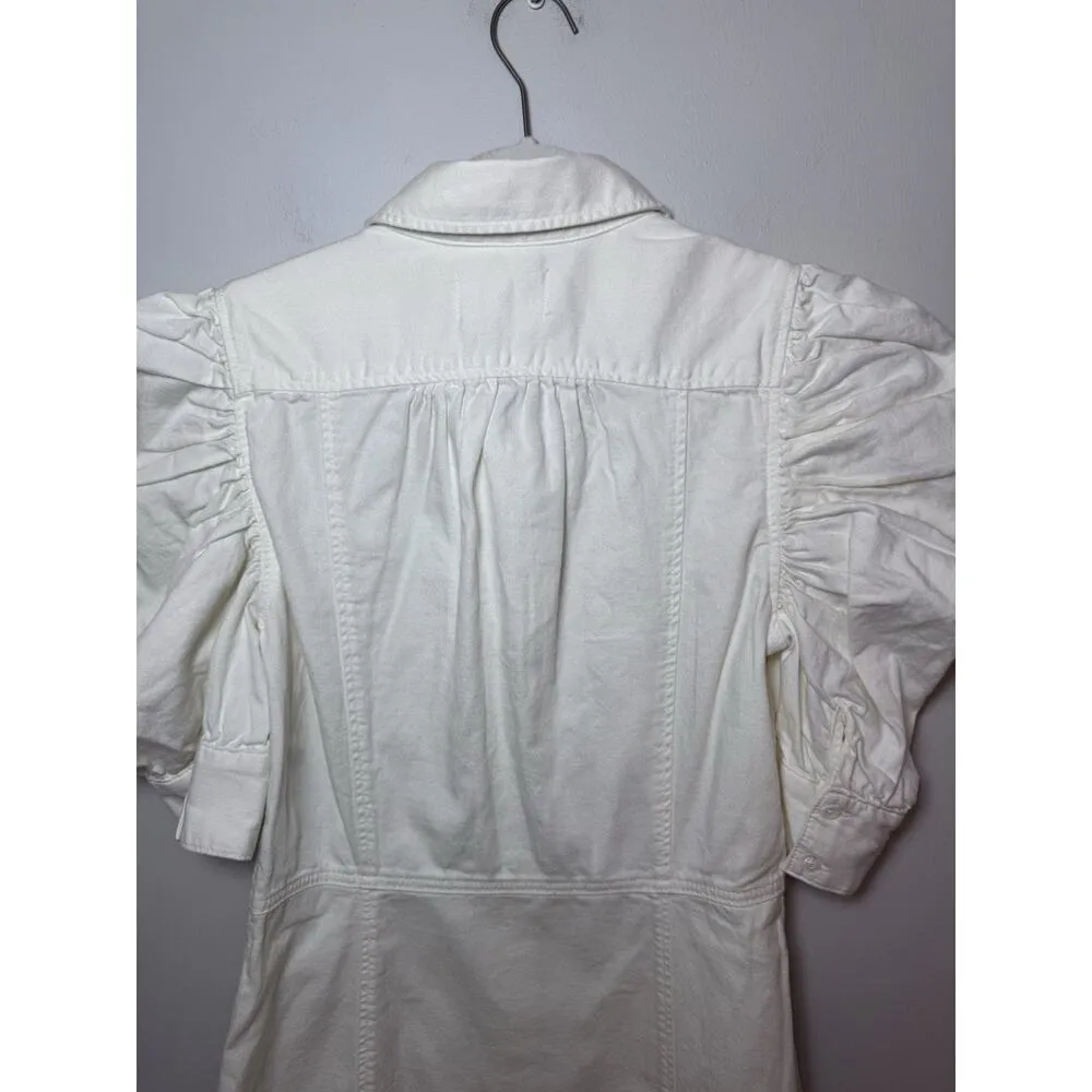 Frame Gillian Puff Sleeve Cotton Mini Dress in Cream/Ecru size Small $398 NWT - Image 13