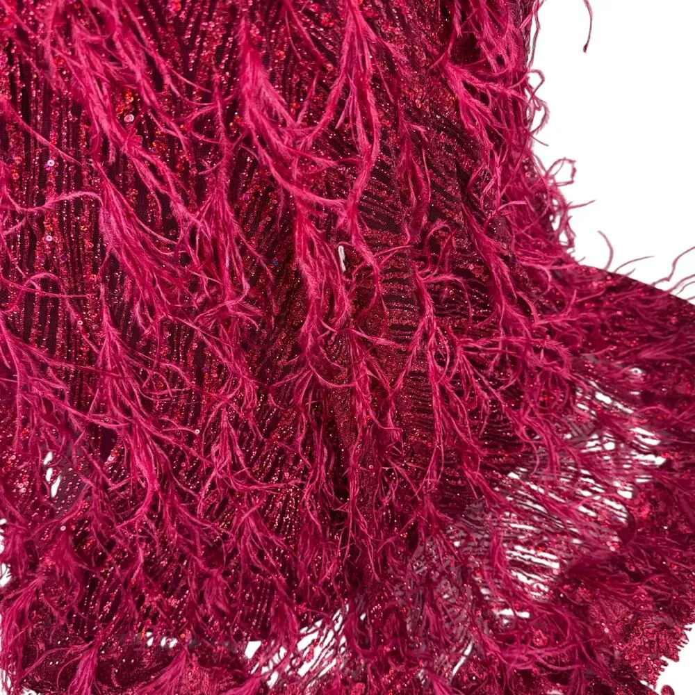 PORTIA AND SCARLETT Red Glitter Feather Gown Dress with Train PS21228 Size Size 0 - Image 7