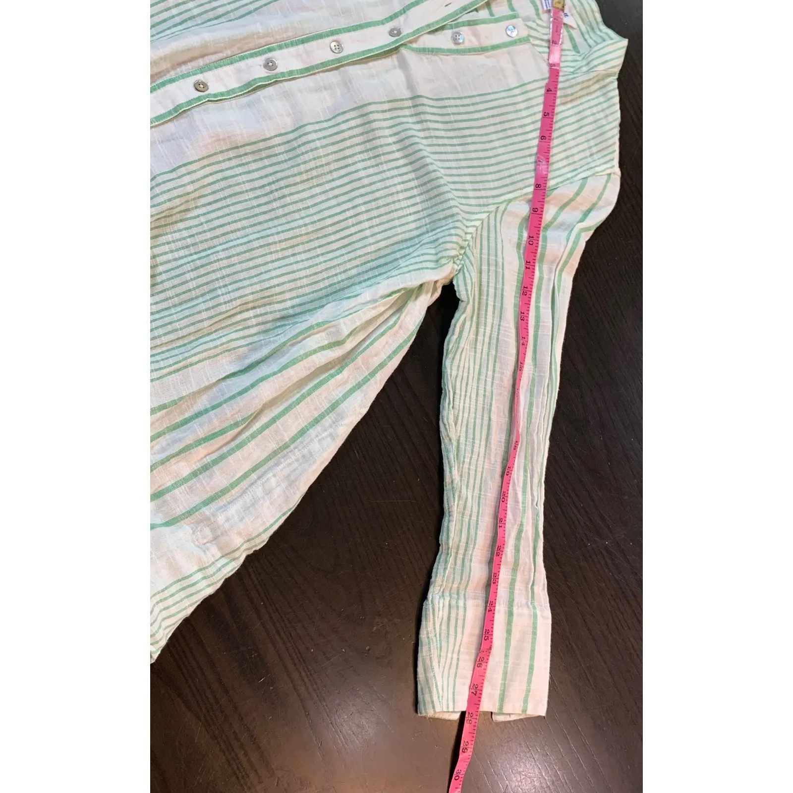 April Cornell Striped Button Down Tunic Top Boho Gauze Womens S Semi Sheer READ‎ Green - Image 8