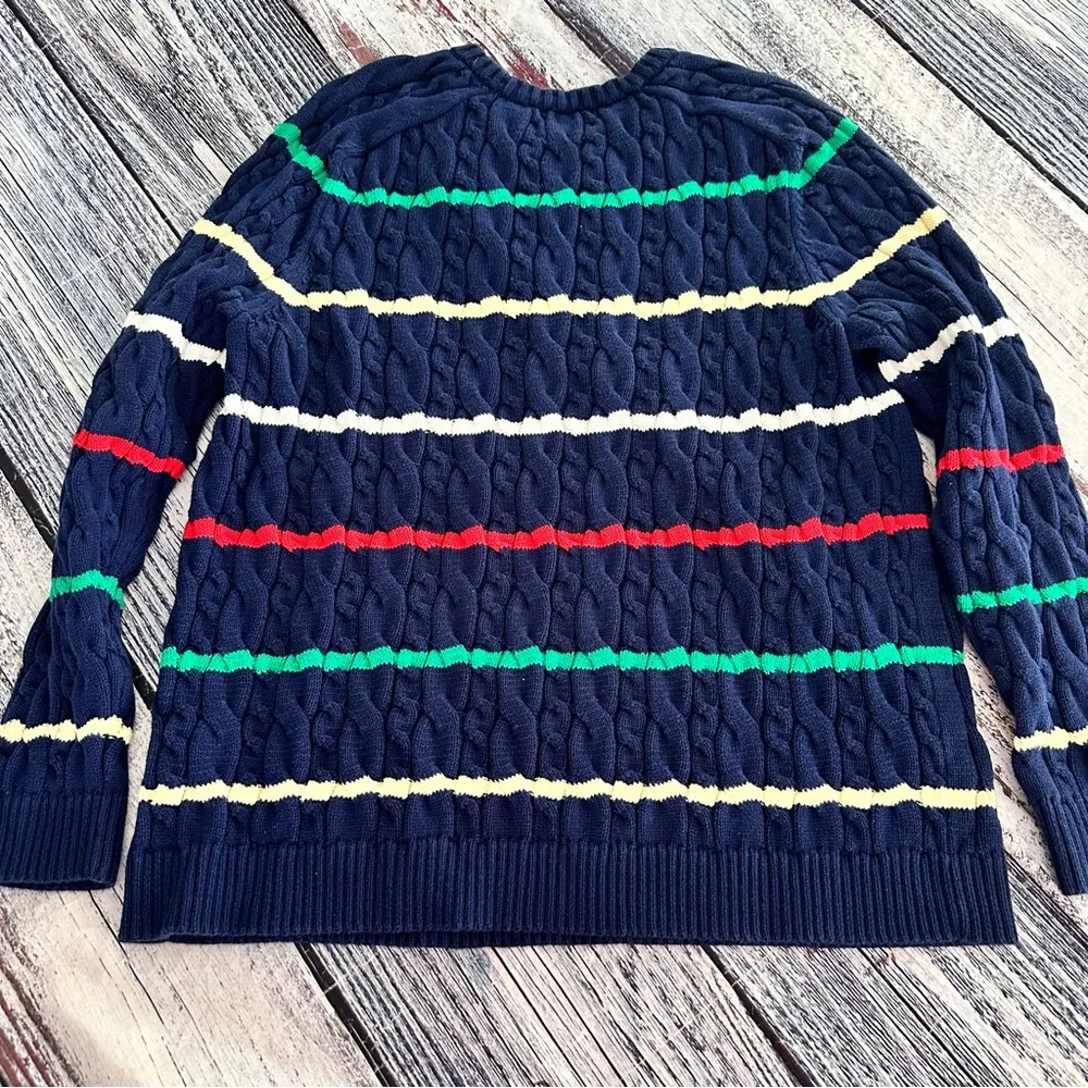 Lands End 100% Cotton Cable Knit Stripe Sweater​ Blue Size L - Image 3