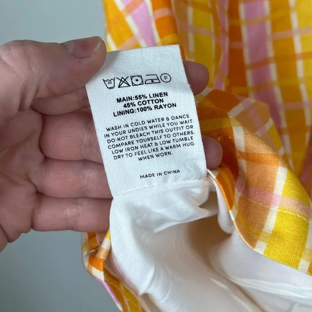 Peppermayo Girls Lunch Tube Mini Dress Splice Check Pattern Linen Blend US 6 - Image 10