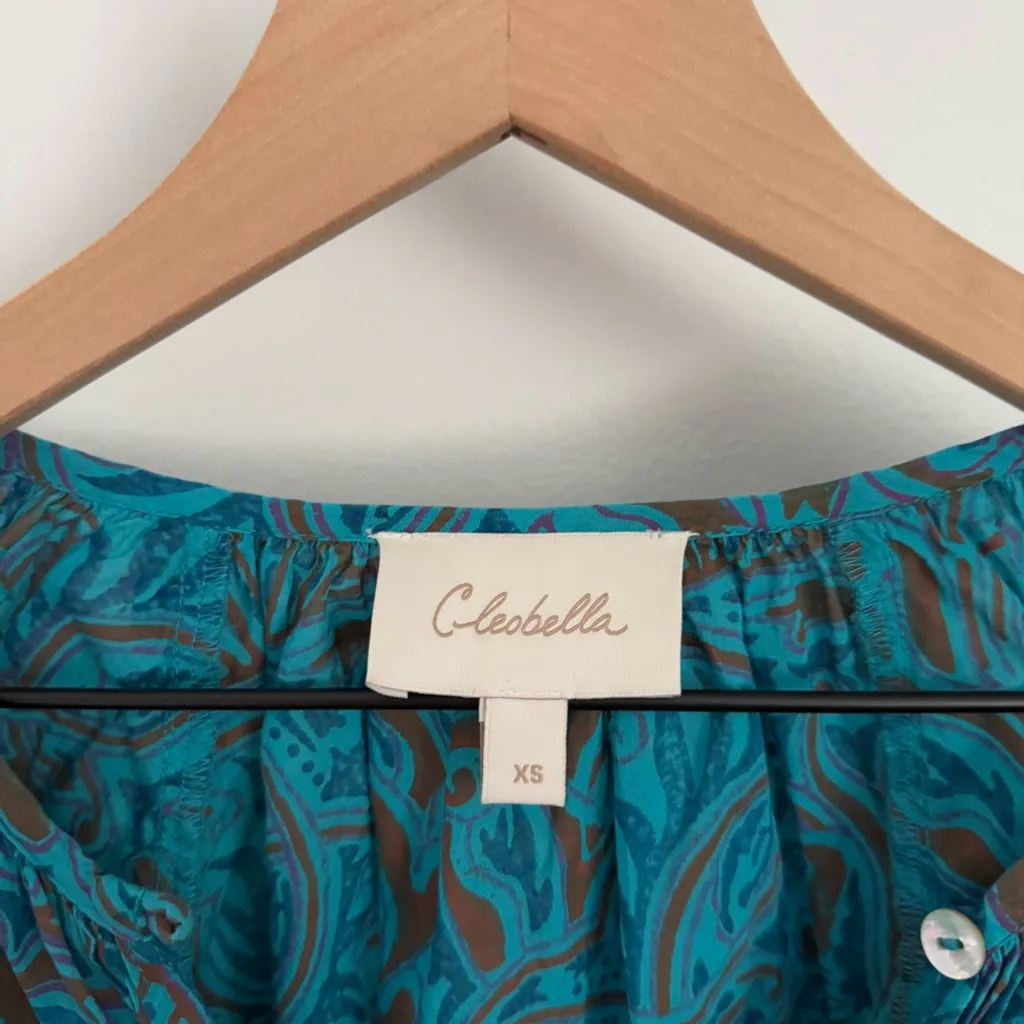 Cleobella Large Jayda Blue Turquoise Floral Tassel Balloon Sleeve Top Organic - Image 4