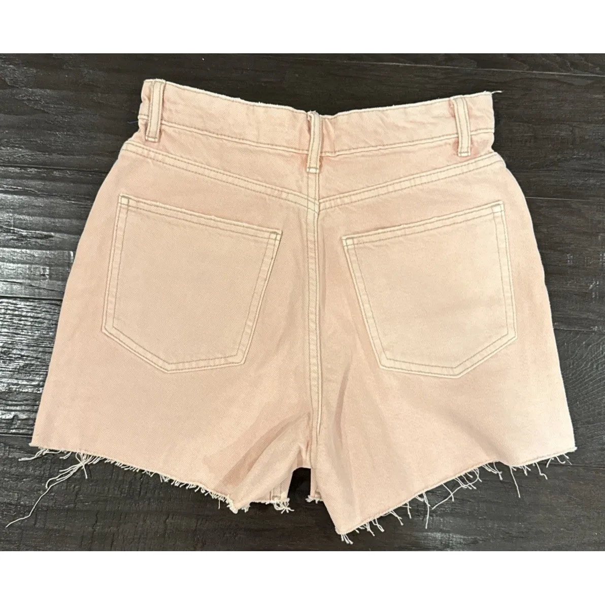 Zara Womens Size 4 Pink Mid Rise Button Fly Denim Jean Shorts Boho Festival - Image 2